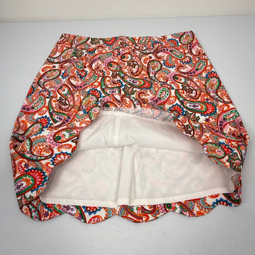 Talbots Petites Orange Green Paisley Scalloped Hem A-Line Mini Skirt 6P - Picture 6 of 10